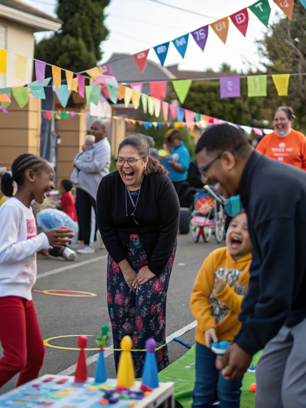 A photograph of a community event held on the church grounds, showing people of all ages enjoying music, food, and fellowship.