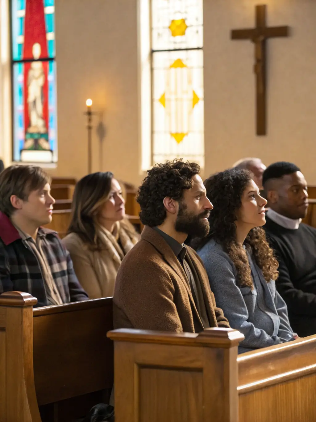 A photograph of a guided tour group inside the church, listening attentively to a guide explaining the history and significance of the church.
